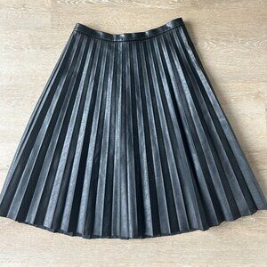 J Crew Black Faux Leather Pleated Midi Skirt Size 4